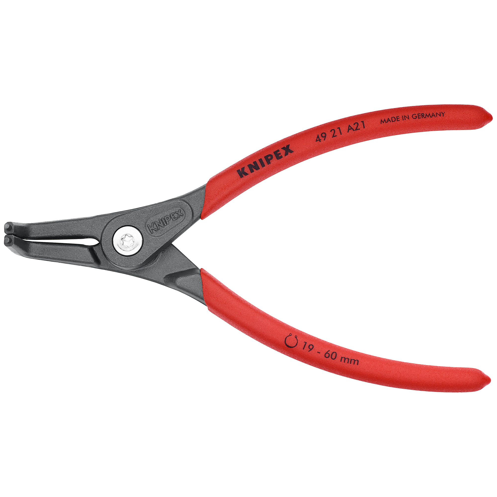 KNIPEX, Ext 90° Prec. Snap Ring Pliers, 5/64 tip, 6.50in., Pieces (qty.) 1 Material Steel, Model# 49 21 A21